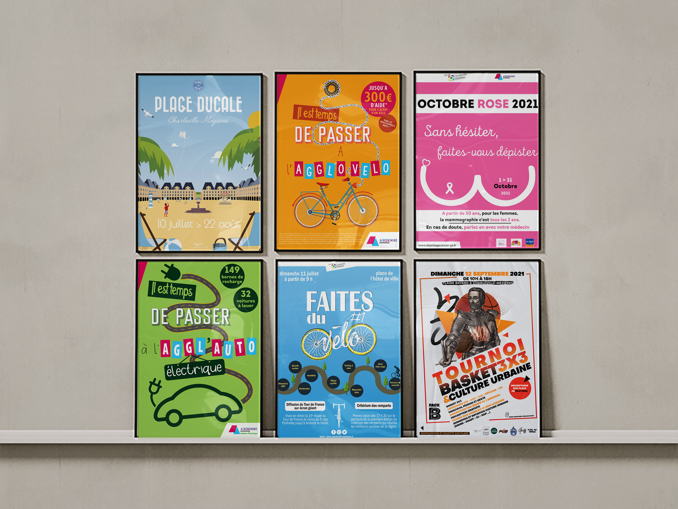Présentation de six affiches pour les événements et campagnes de Charleville-Mézières